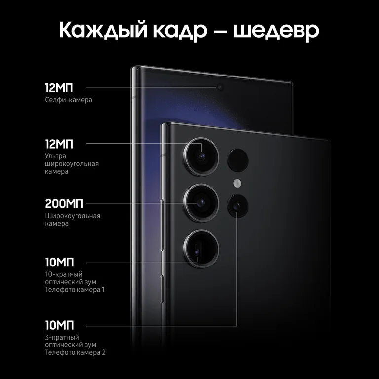 Смартфон Samsung Galaxy S23 Ultra (2023) 12/256Gb Phantom Black, чёрный фантом